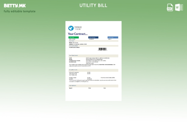 Модерен стил Обединетото Кралство Tesco Mobile шаблон сметки за комунални услуги